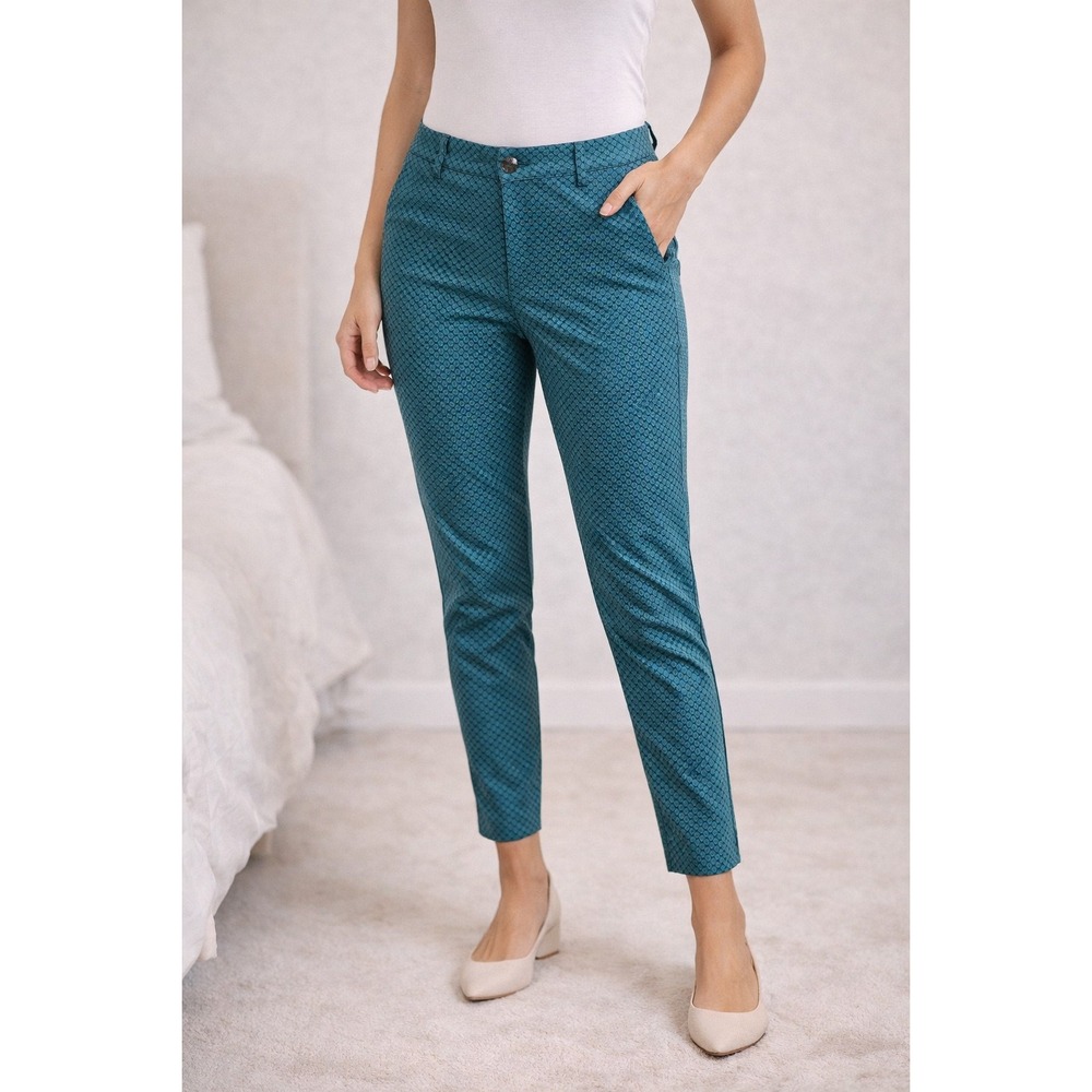 Banana Republic Hampton Fit Teal Geometric Honeycomb Ankle Pants Womens Size 12